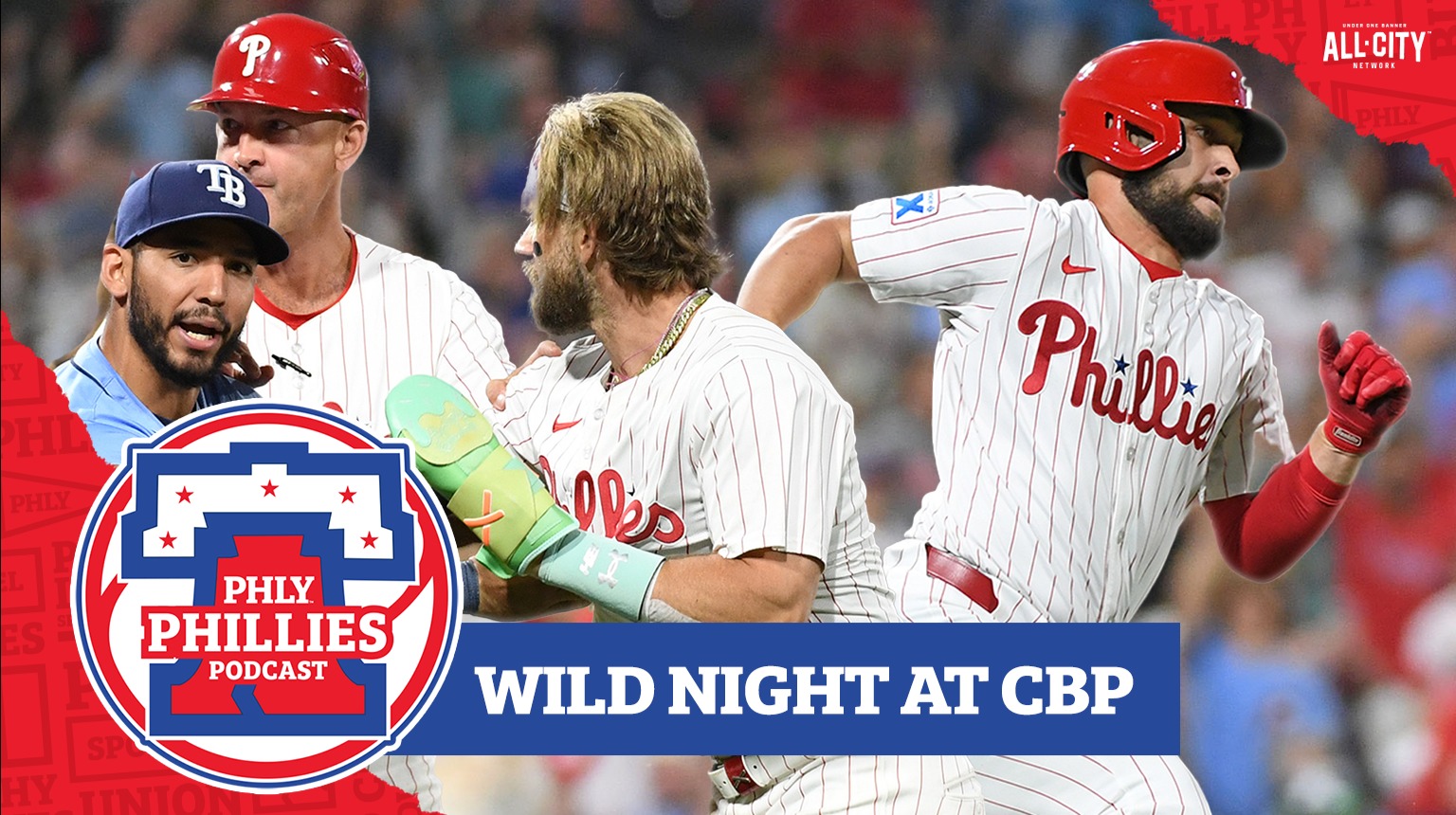PHLY Phillies Podcast | Cal Stevenson & Trea Turner lead Phillies 5 run 8th inning rally over Rays | Benches Clear!