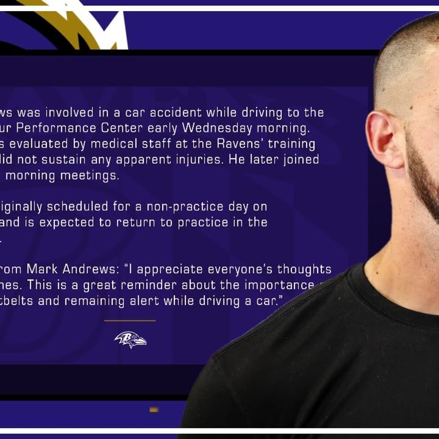 Ravens Mark Andrews was involved in a car accident! episode artwork