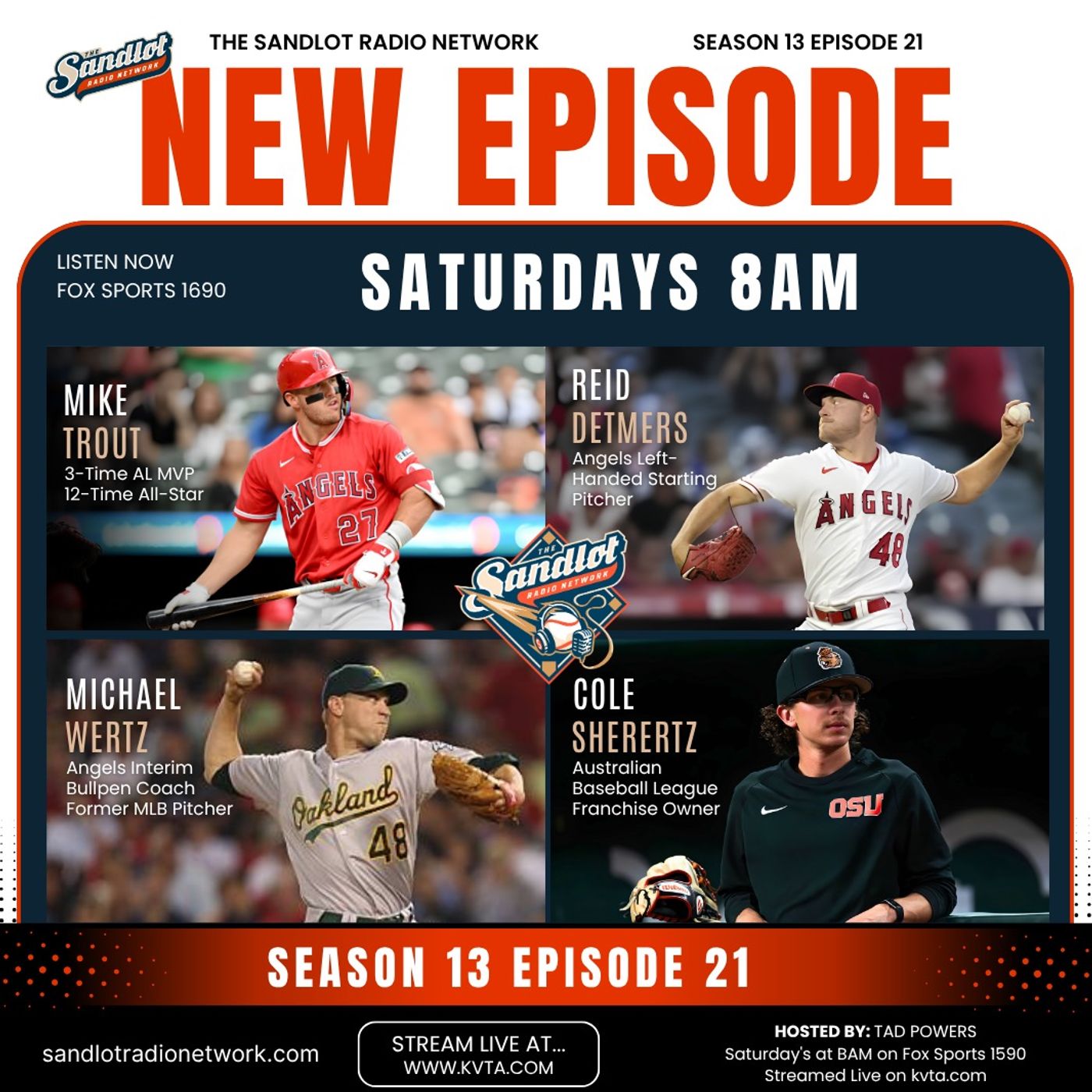 Season13 Episode 21 features generational Talent Mike Trout, plus Angels Ace Lefty Reid Detmers and their bullpen coach former MLB star reliever Mike Wertz and three franchise owner in the Australian Baseball League, Cole Sherertz
