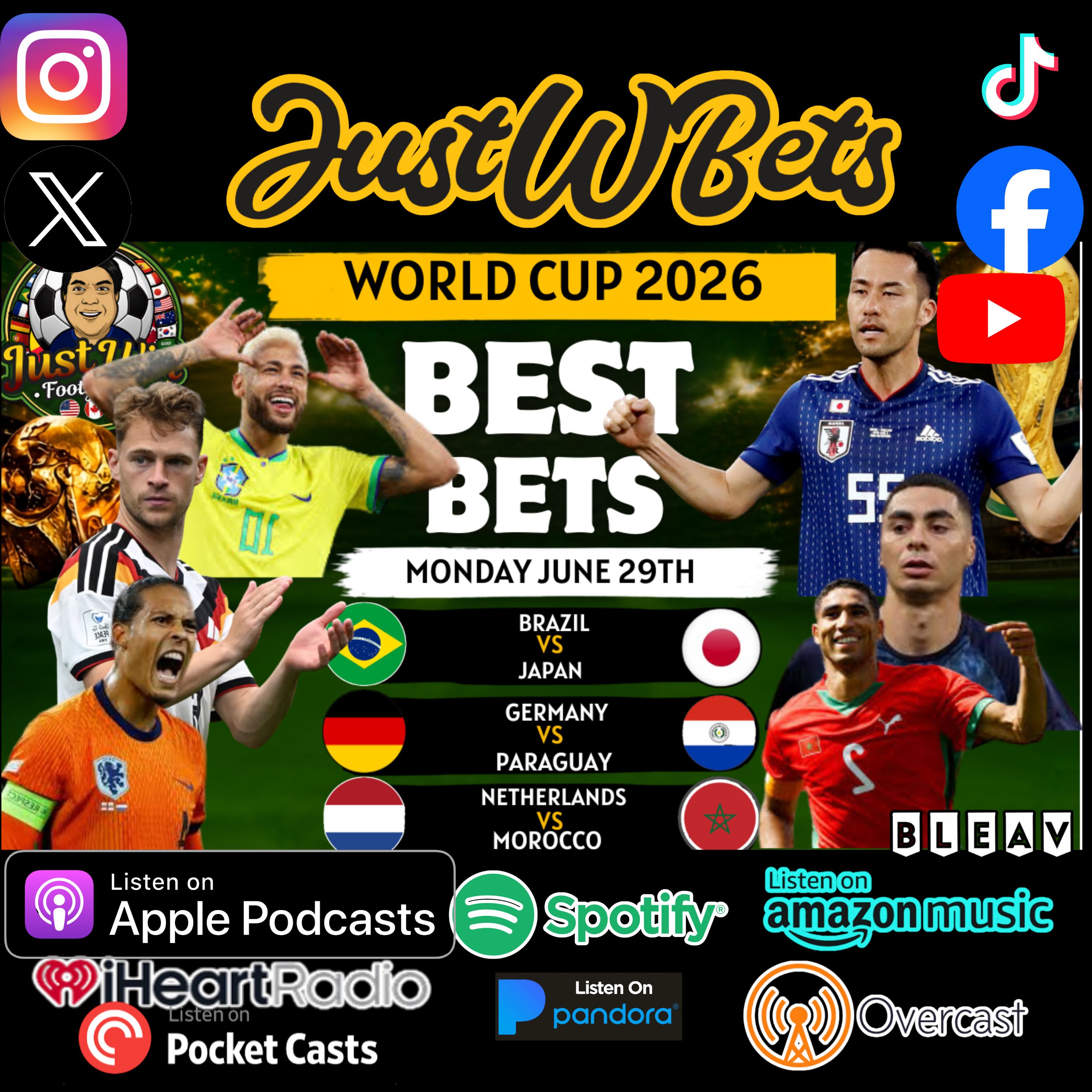 Just Win Footy Bets Show (6.29.26) – World Cup (Rd. of 32) Best Bets: Don’t Miss These 3 SOCCER Picks! episode artwork