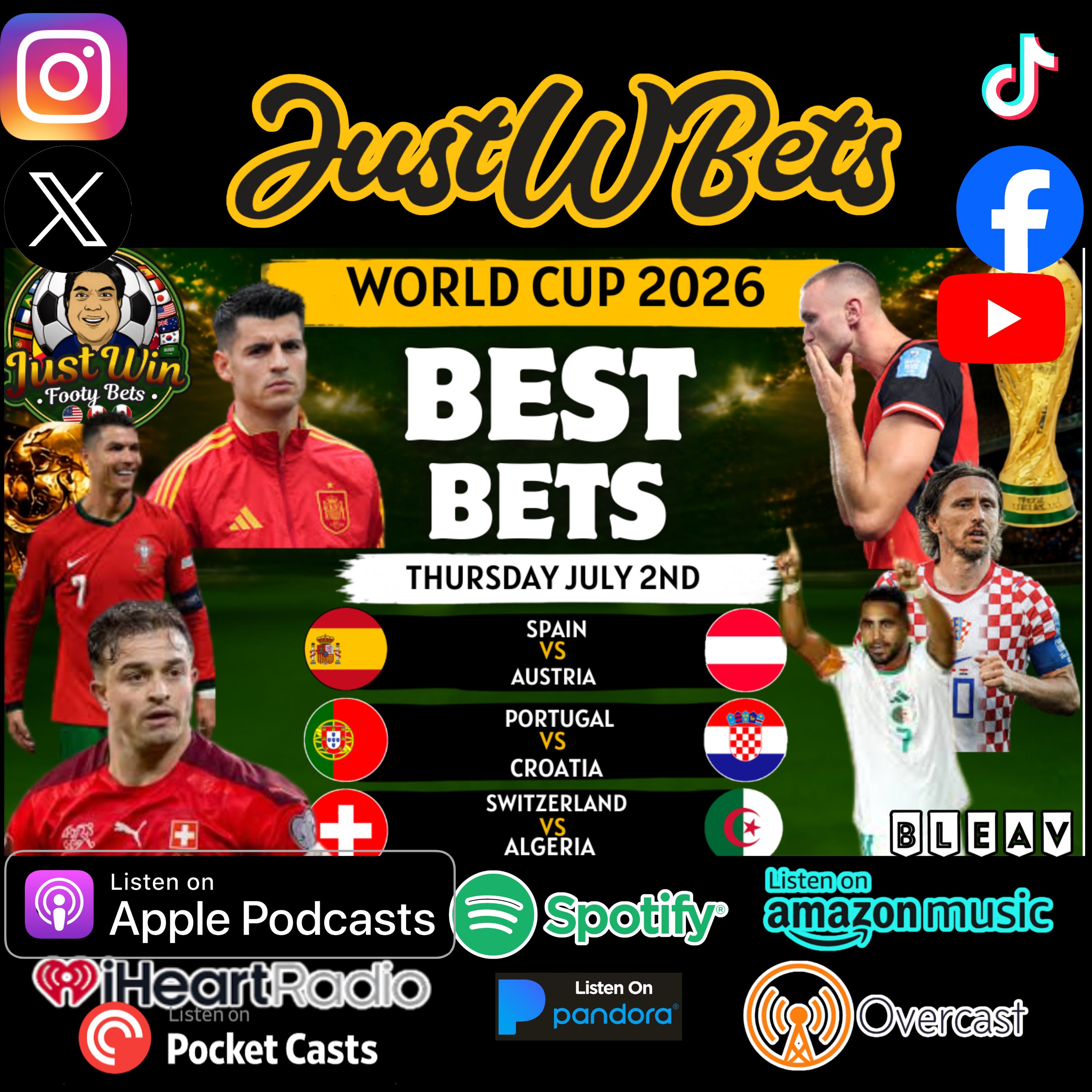 Just Win Footy Bets Show (7.2.26) – World Cup (Rd. of 32) Best Bets: Don’t Miss These 3 SOCCER Picks! episode artwork
