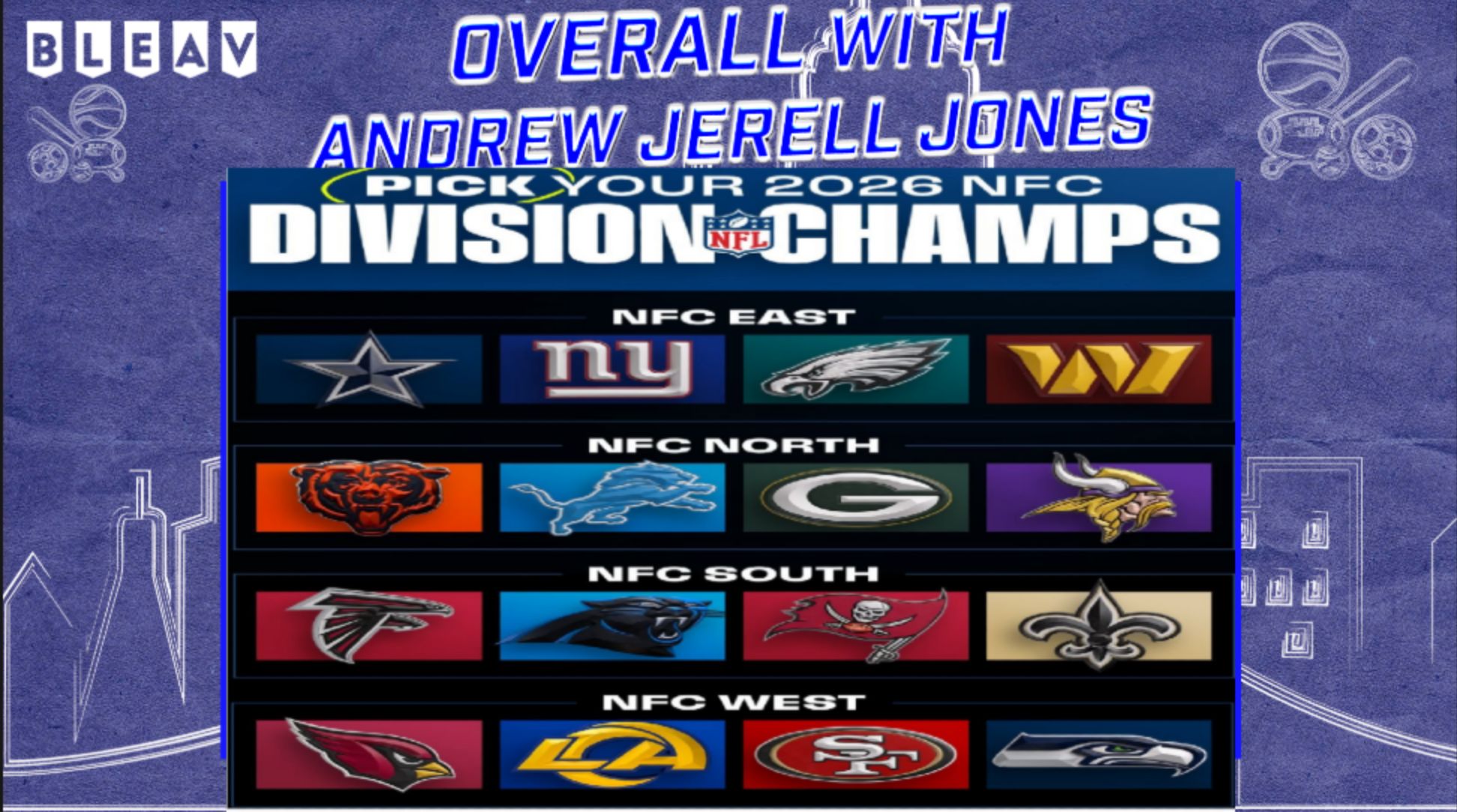 OVERALL’s 2026 NFL Picks Shows: The Entire NFC and SB Predictions; Rams 20-0?; Cowboys living up to hype?; Will Kyler take the Vikings to elite; The wild NFL South division episode artwork