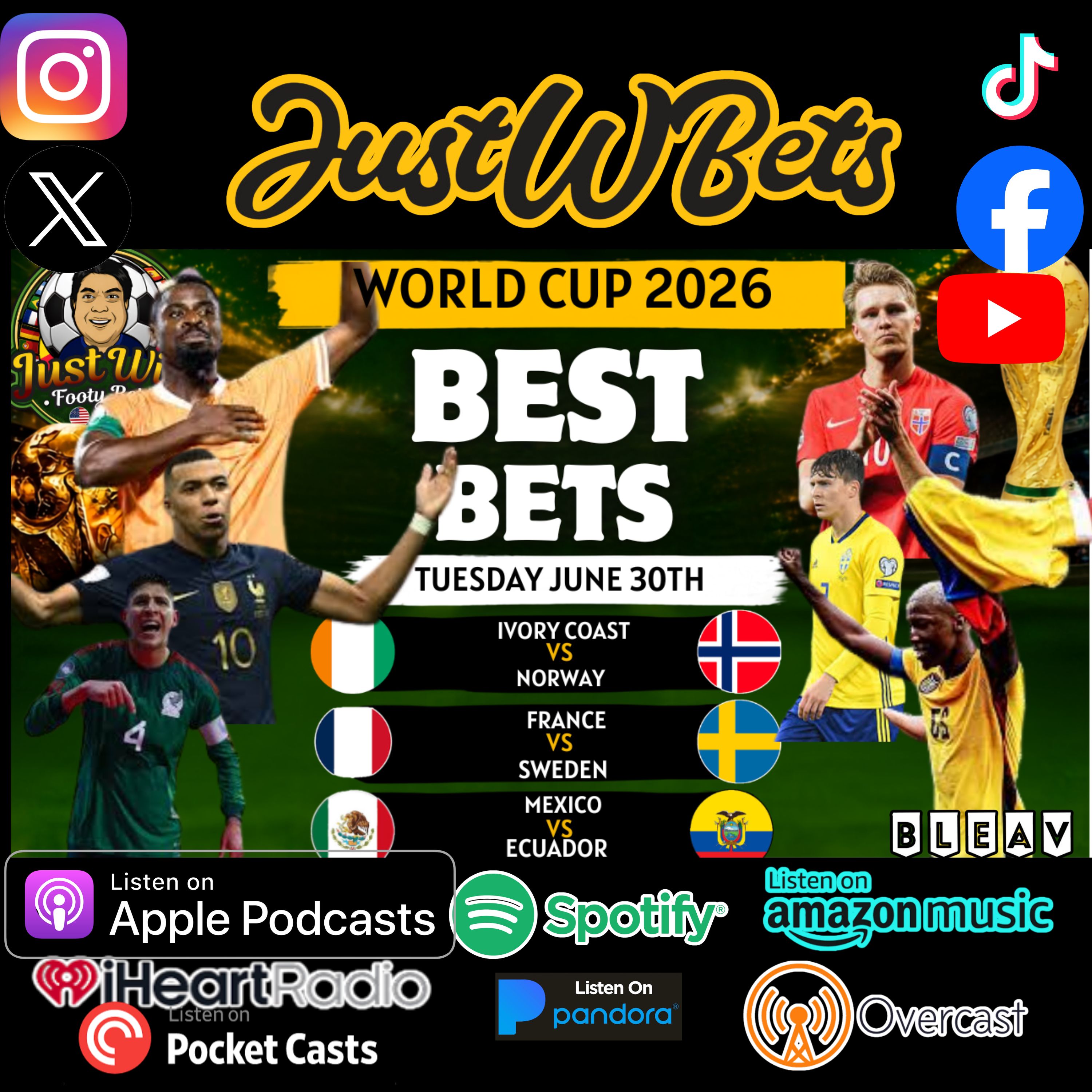 Just Win Footy Bets Show (6.30.26) – World Cup (Rd. of 32) Best Bets: Don’t Miss These 3 SOCCER Picks! episode artwork