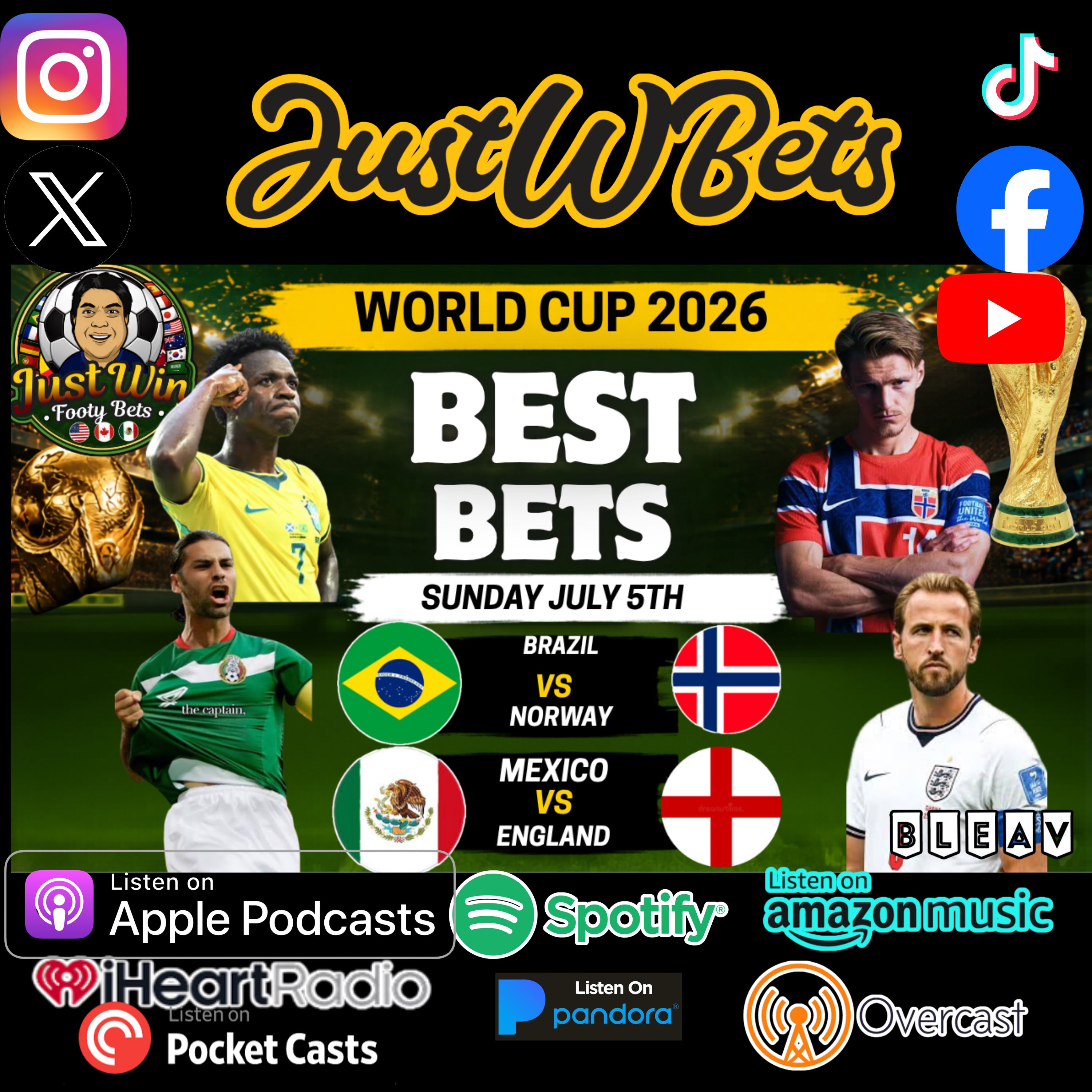 Just Win Footy Bets Show (7.5.26) – World Cup (Rd. of 16) Best Bets: Don’t Miss These 2 SOCCER Picks! episode artwork
