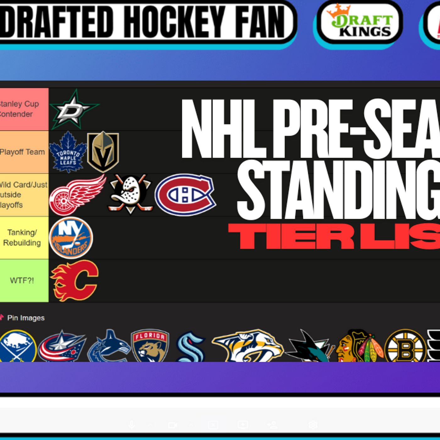 Pre-season NHL Standings Tier List