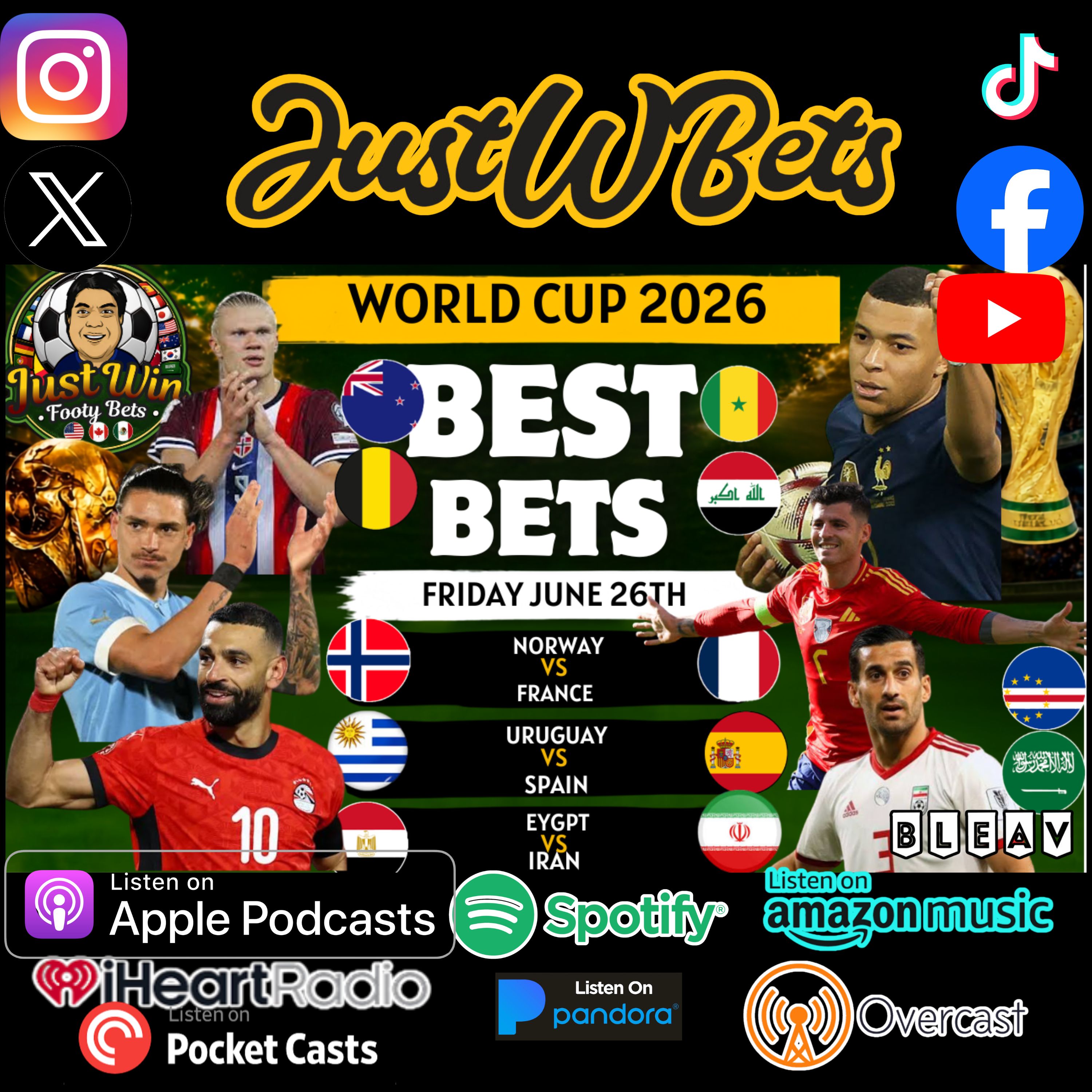 Just Win Footy Bets Show (6.26.26) – World Cup Best Bets: Don’t Miss These 6 SOCCER Picks! episode artwork