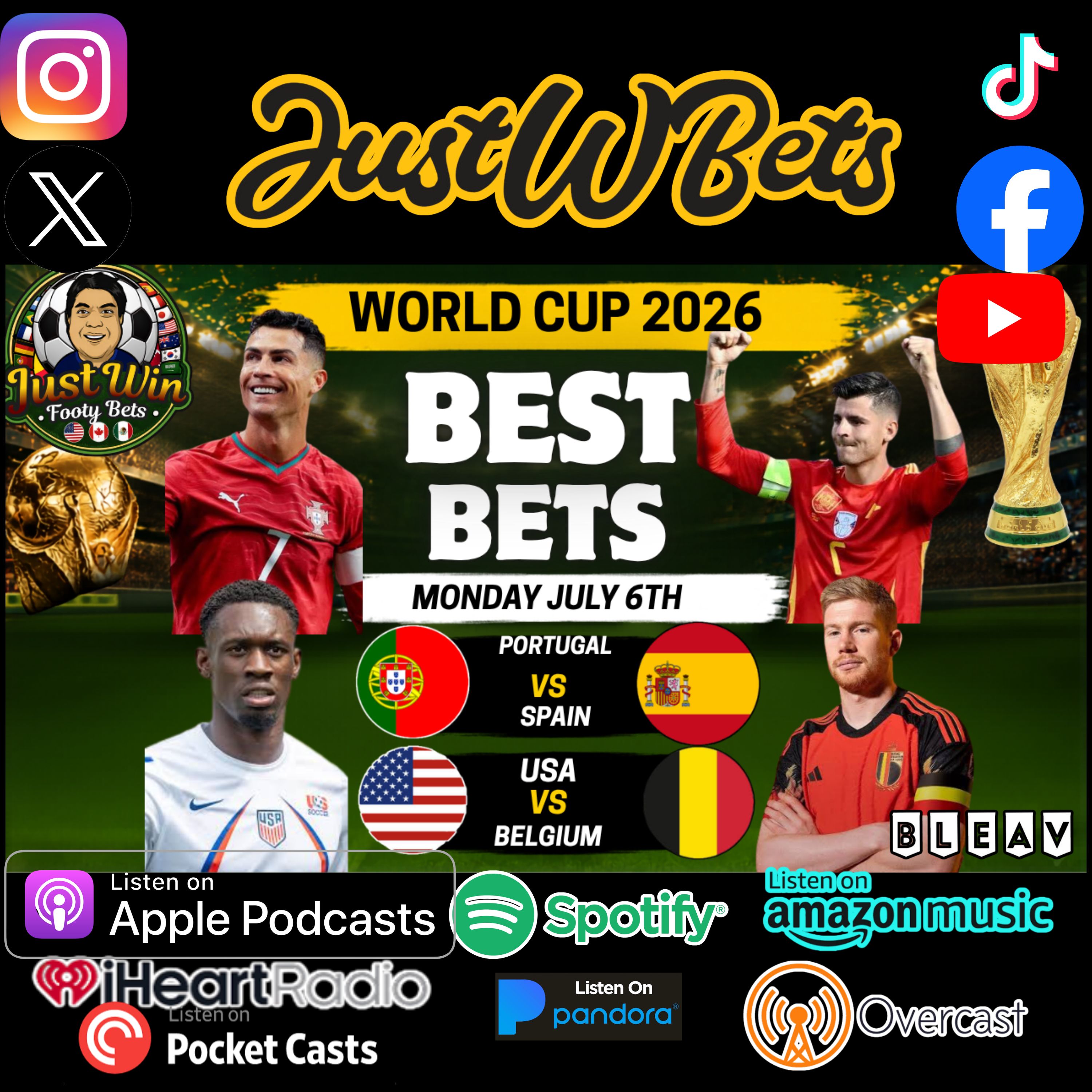 Just Win Footy Bets Show (7.6.26) – World Cup (Rd. of 16) Best Bets: Don’t Miss These 2 SOCCER Picks! episode artwork