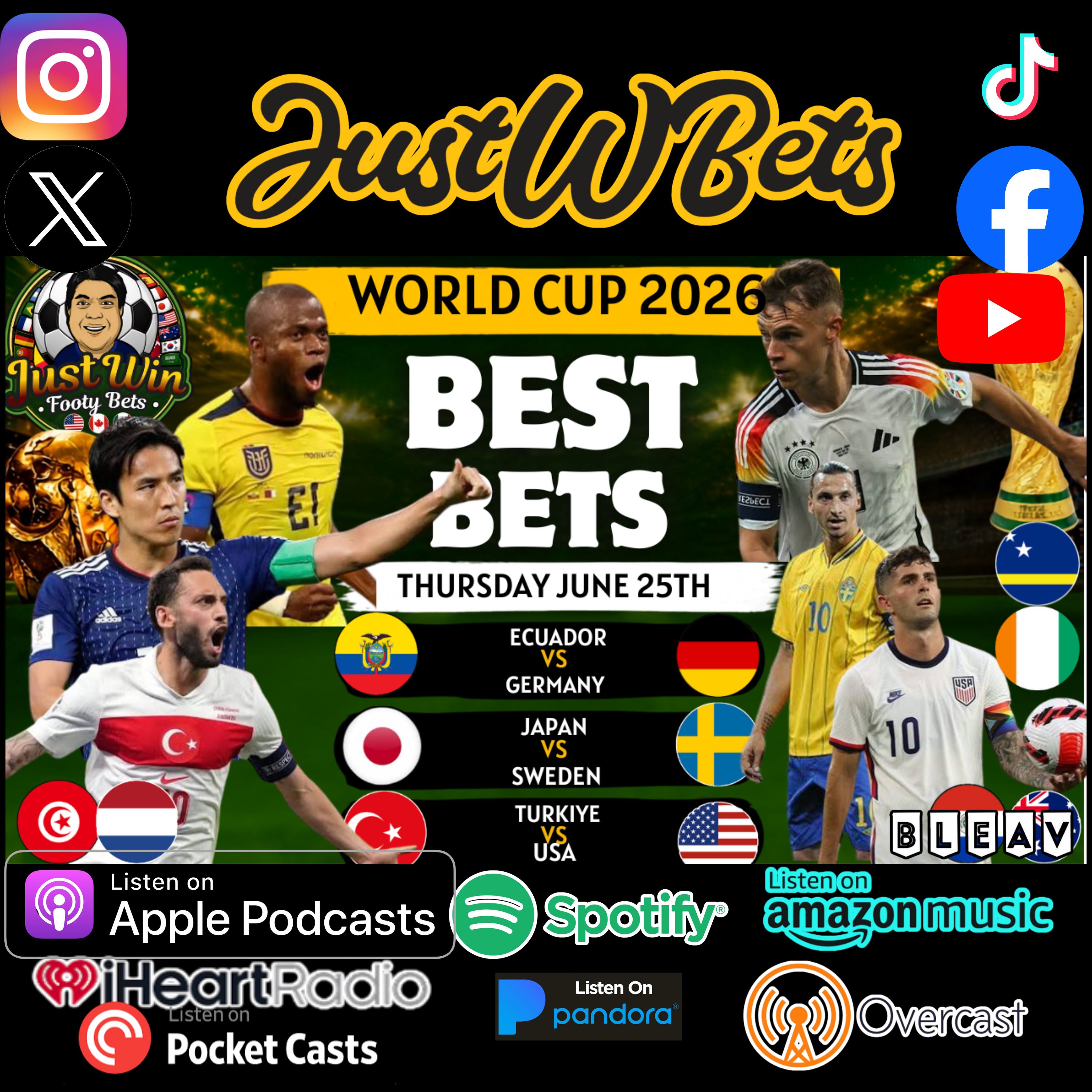 Just Win Footy Bets Show (6.25.26) – World Cup Best Bets: Don’t Miss These 6 SOCCER Picks! episode artwork