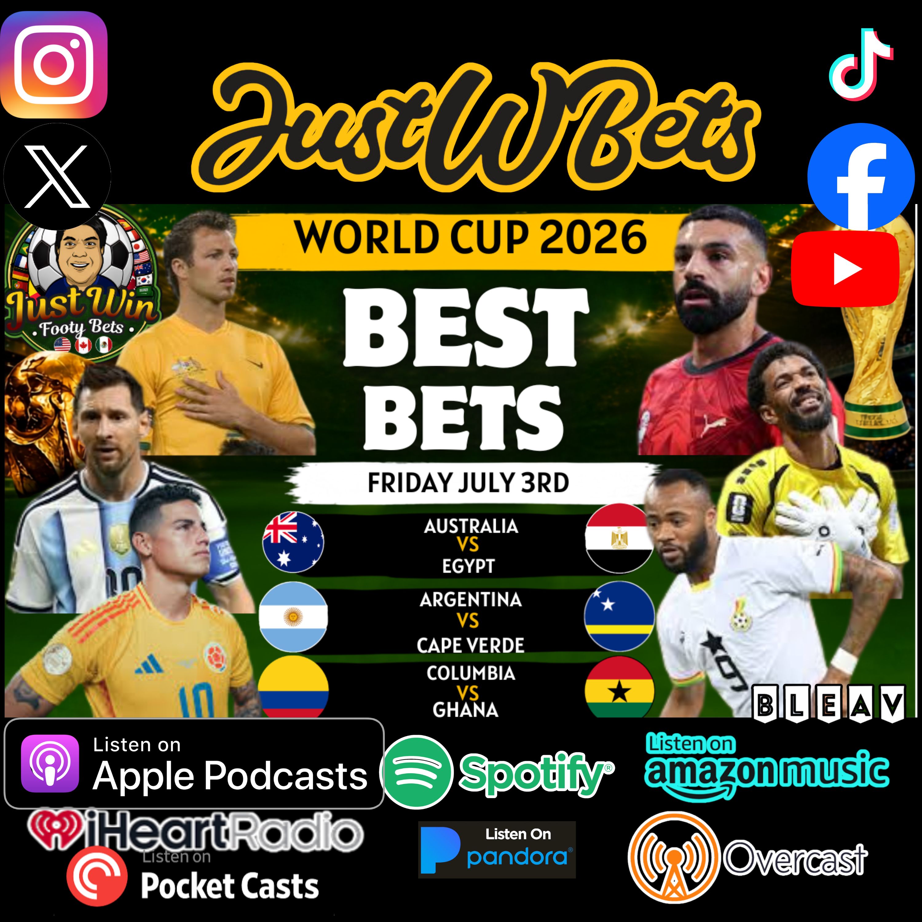 Just Win Footy Bets Show (7.3.26) – World Cup (Rd. of 32) Best Bets: Don’t Miss These 3 SOCCER Picks! episode artwork