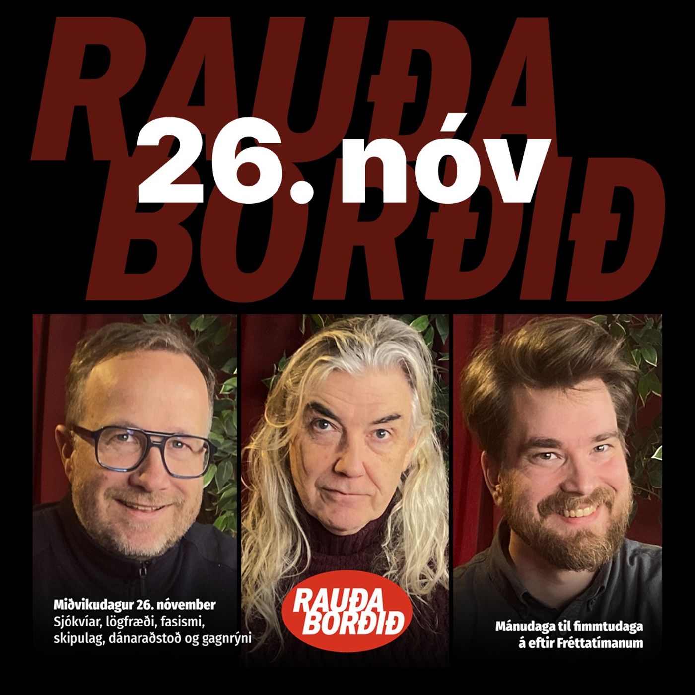 Rauða borðið 26. nóv - Sjókvíar, lögfræði, fasismi, skipulag, dánaraðstoð og gagnrýni