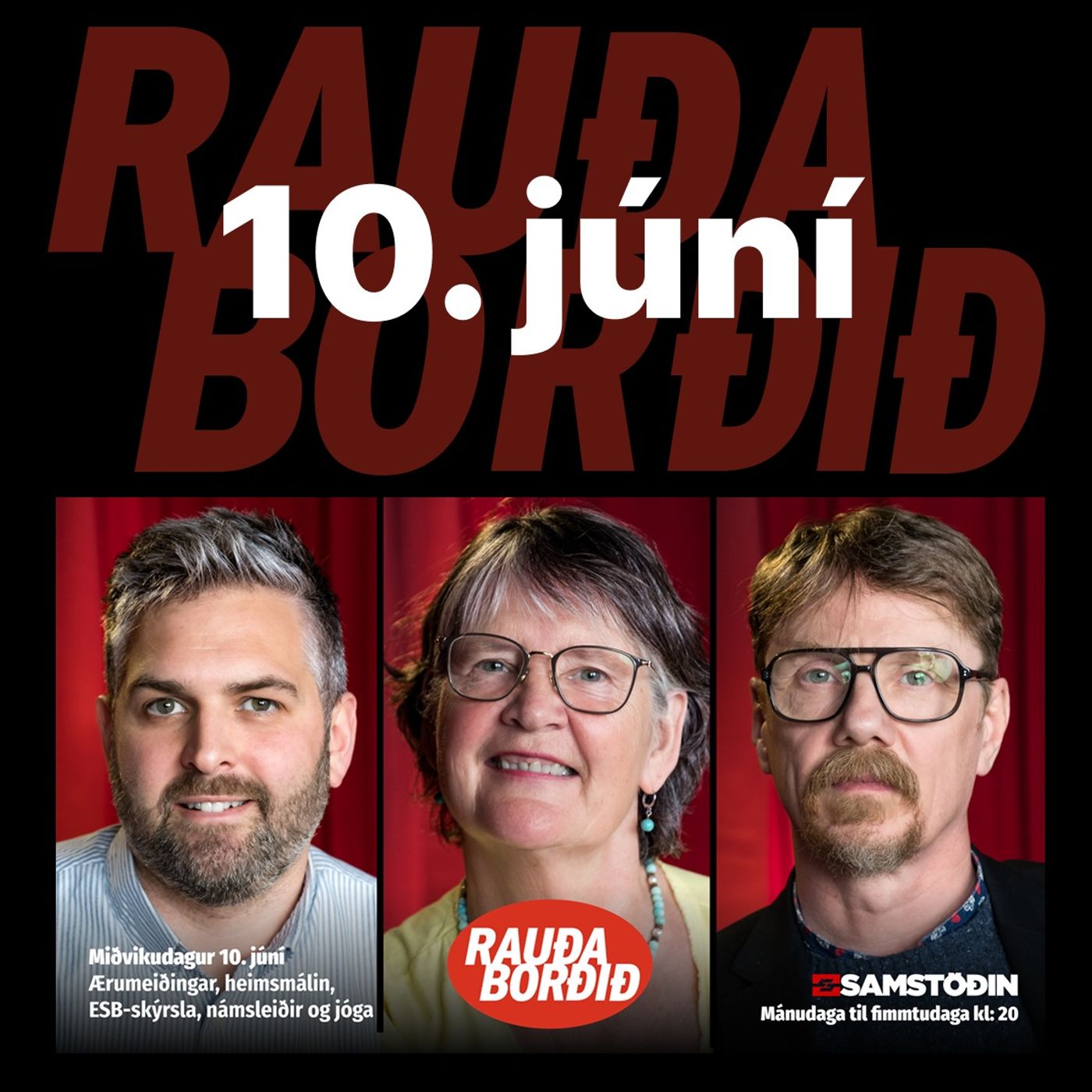 Rauða borðið 10. júní - Ærumeiðingar, heimsmálin, ESB-skýrsla, námsleiðir og jóga