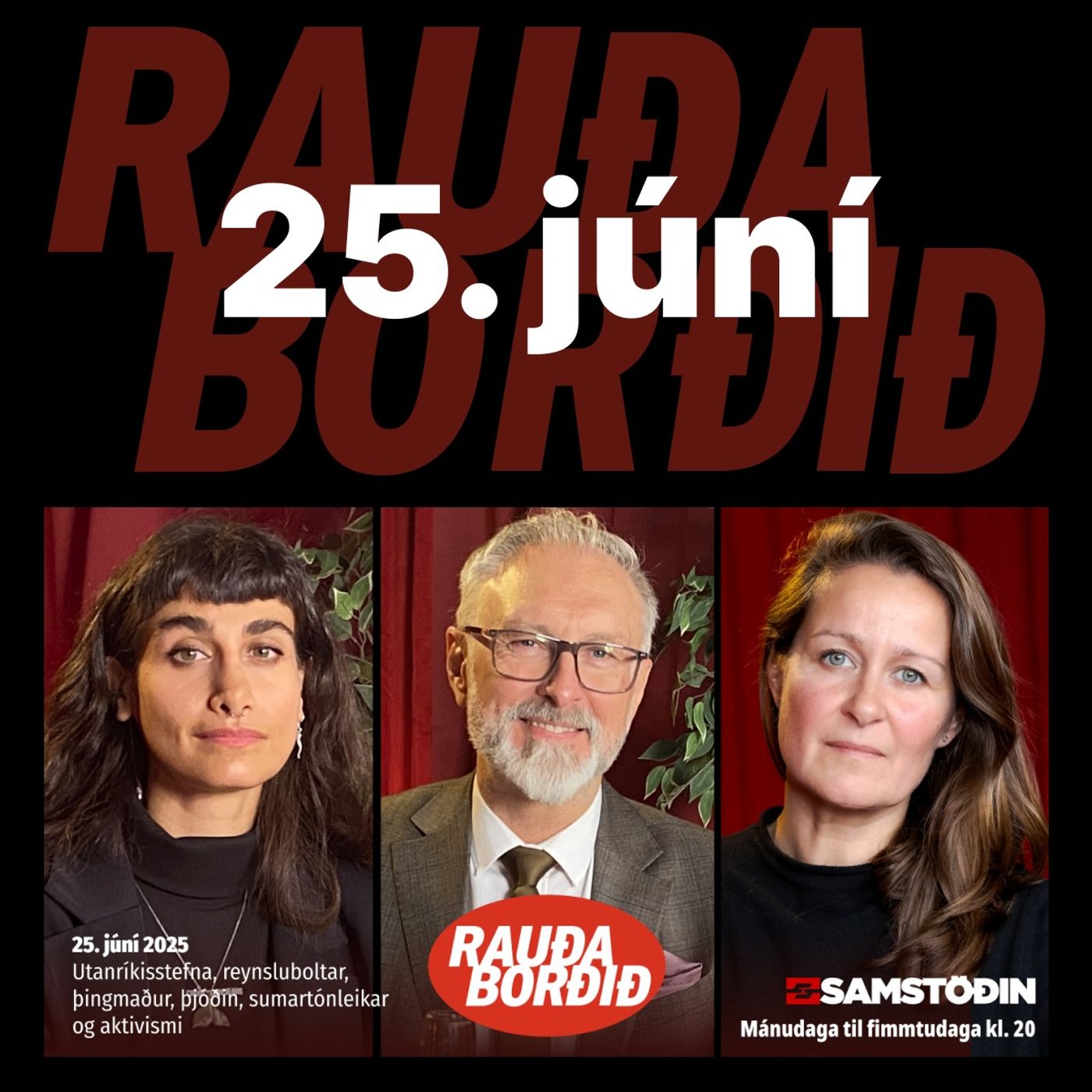 Rauða borðið 25. júní: Utanríkisstefna, reynsluboltar, þingmaður, þjóðin, sumartónleikar og aktivismi episode artwork