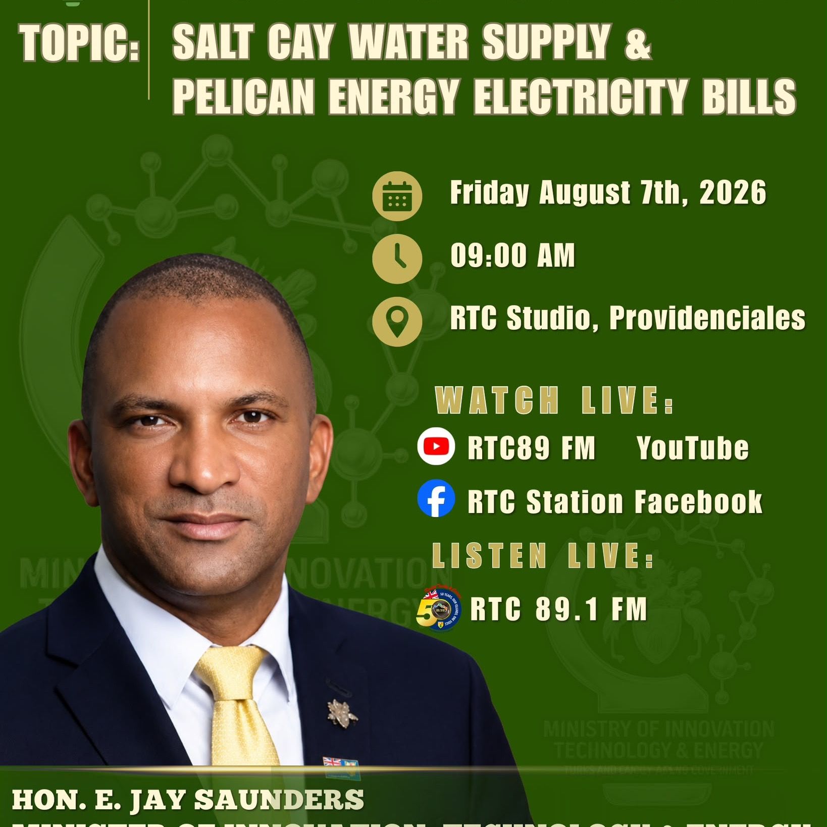 Hon. E Jay Saunders - Public Update - Salt Cay Water Supply & Energy Bill episode artwork