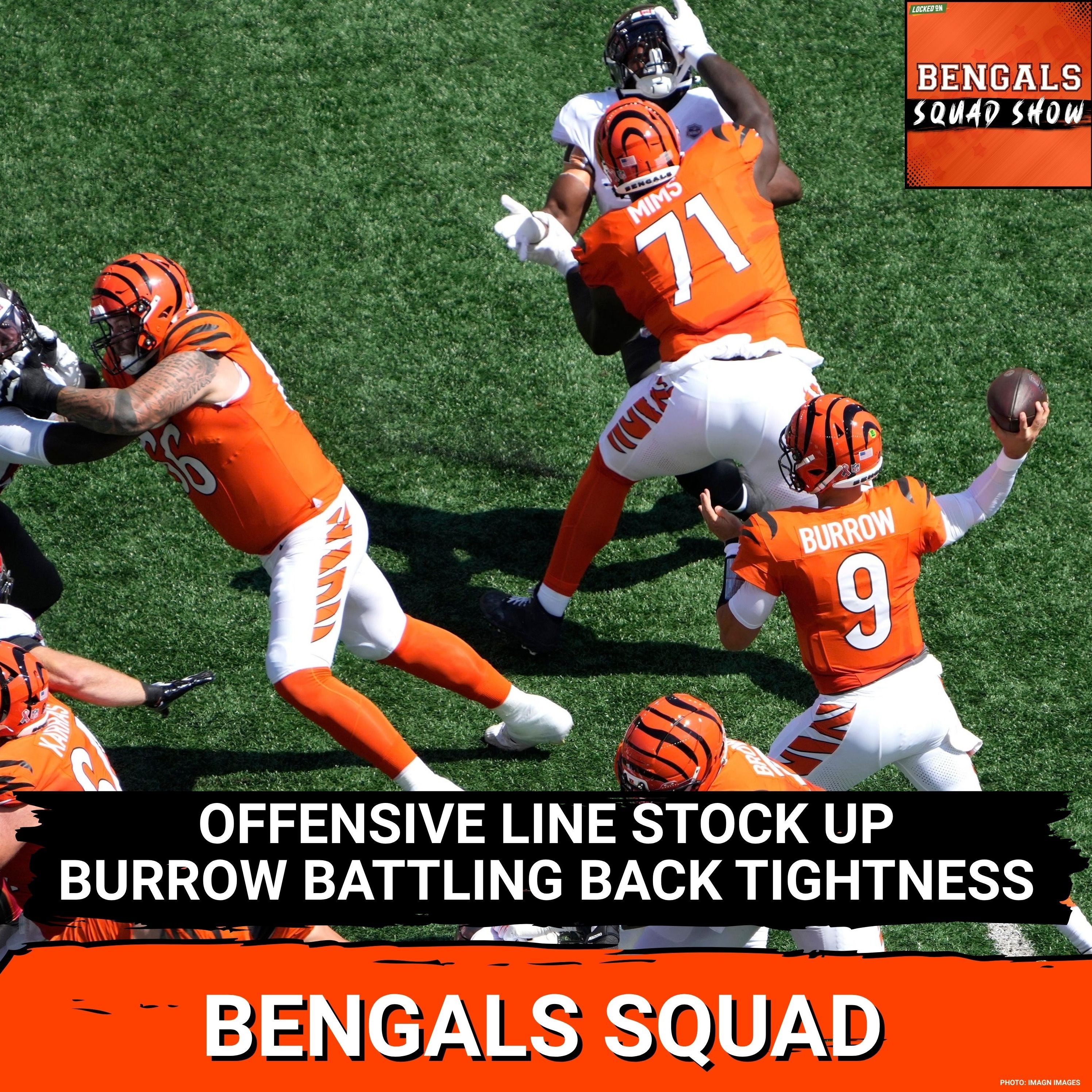 BENGALS SQUAD SHOW: Joe Burrow PUSHING THROUGH back tightness, Offensive Line STOCK UP episode artwork