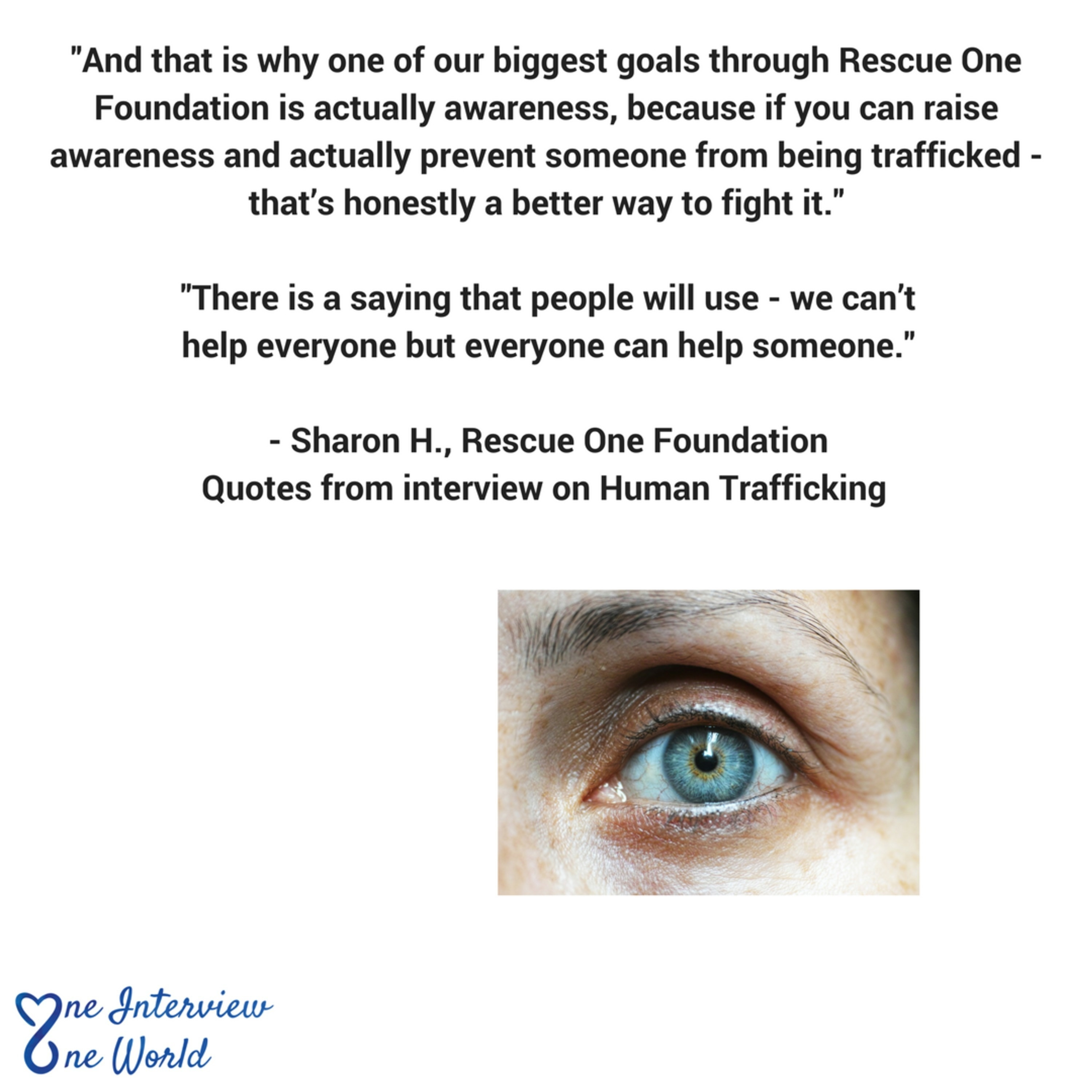 Human Trafficking Interview with Rescue One Foundation, Sharon H.