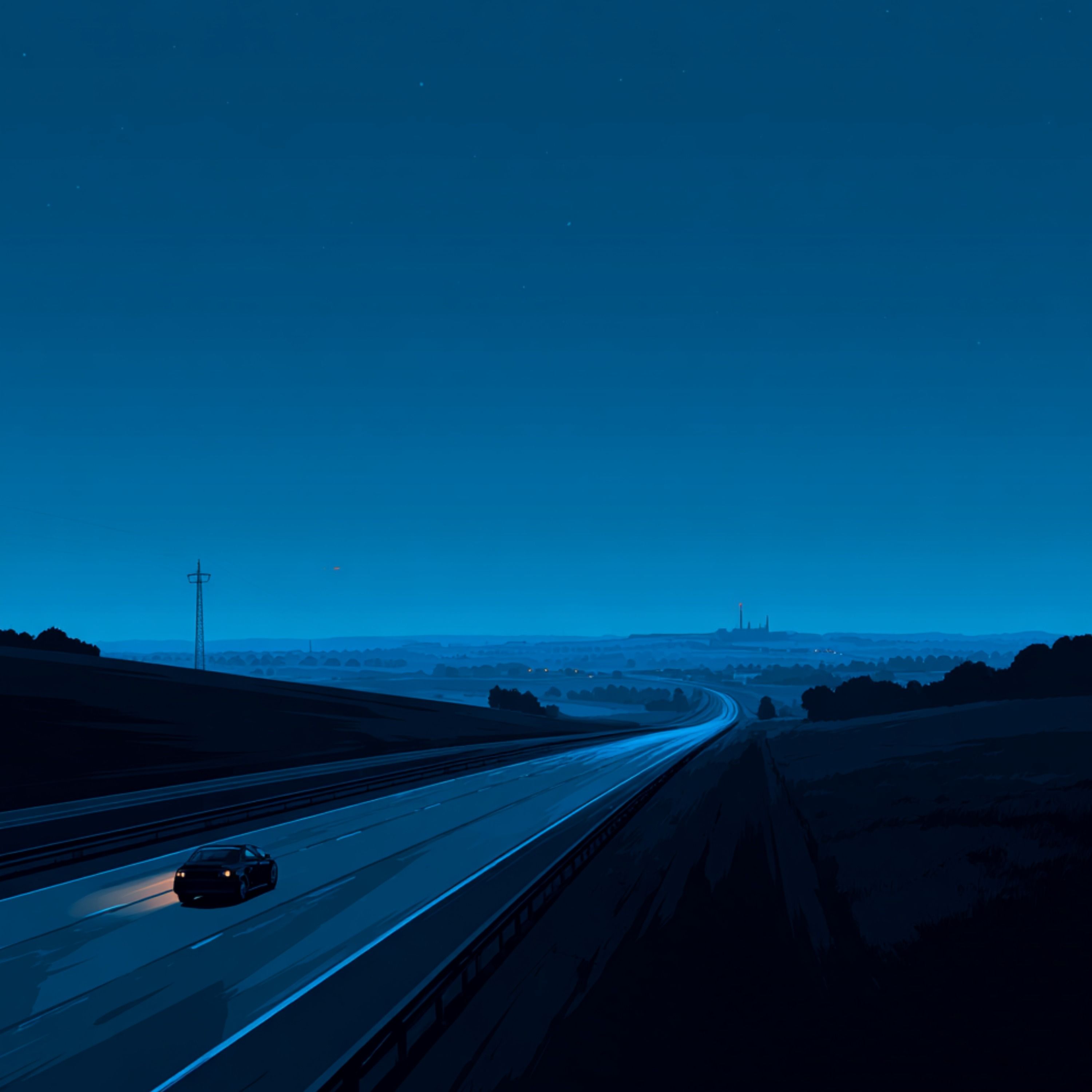 Night Drive on an Empty Highway