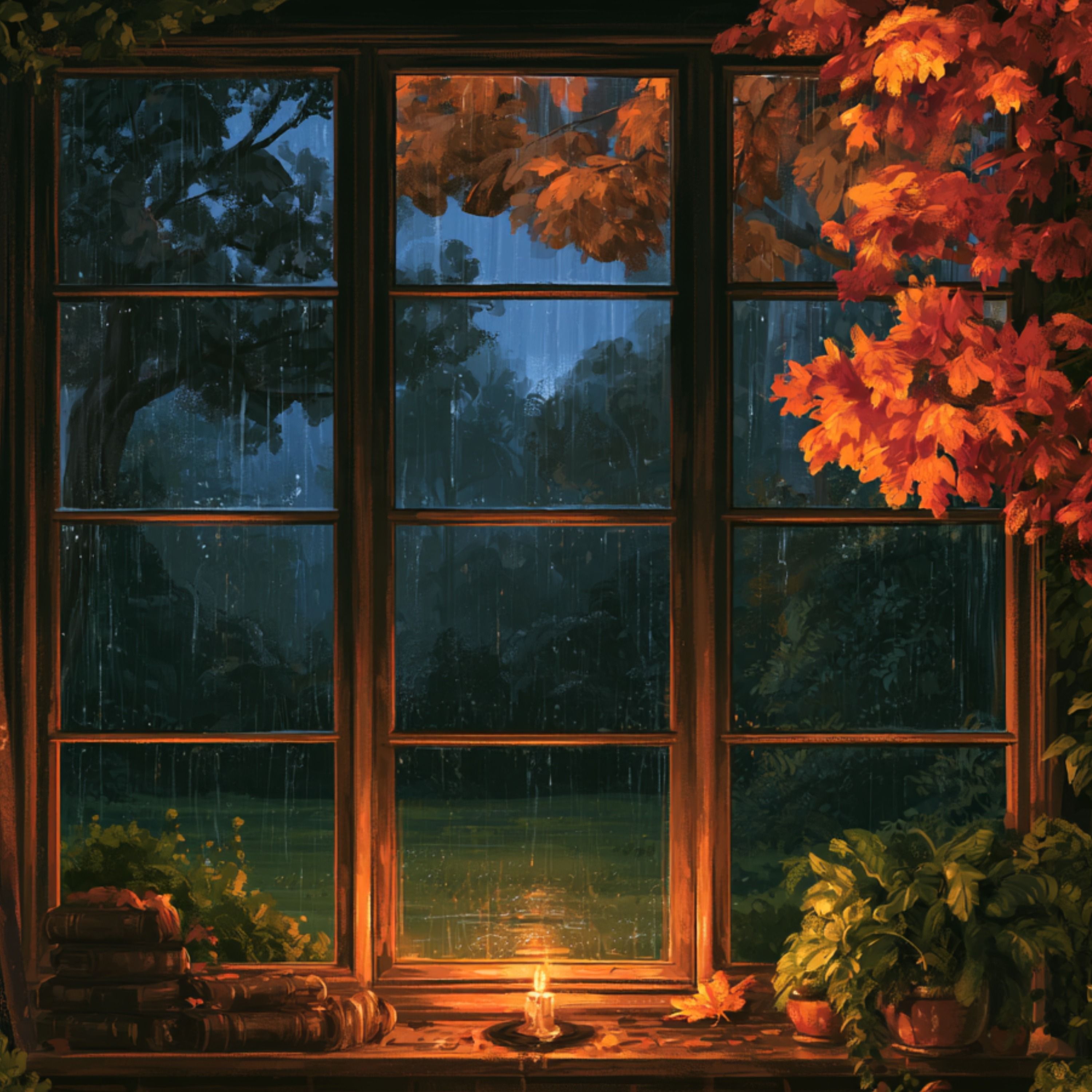 Rainy Autumn Window | Gentle Piano and Falling Rain