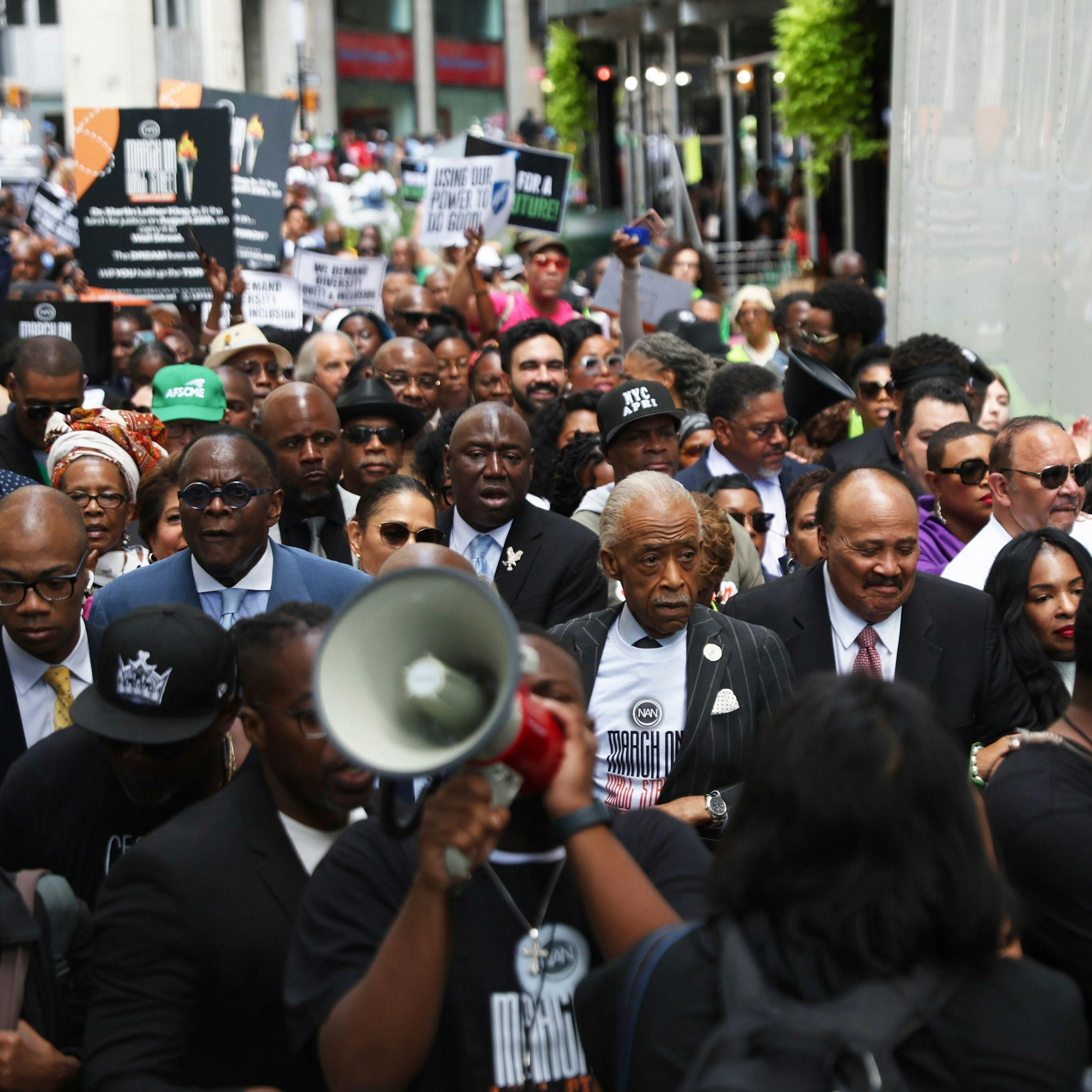 Sharpton Leads Wall Street March on March on Washington Anniversary